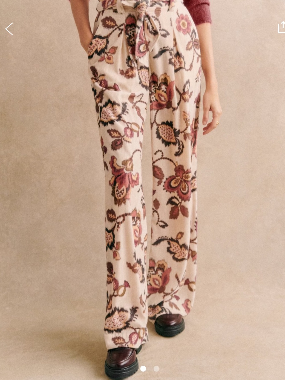 Sezane Neil Pants - Cream Floral Wide-Legged
